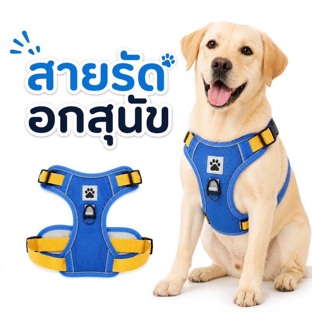 สายรัดอกสุนัขกลาง-ใหญ่  พร้อมแทบสะท้อนแสงกลางคืน