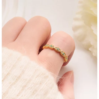 【พร้อมส่งจากไทย】Blue Evil Eye Ring แหวนตาปีศาจ บีบปรับขนาดได้ แหวนแฟชั่นลายวงรี ประดับคริสตัล CZ วัสดุเงินแท้ คุณภาพสูง