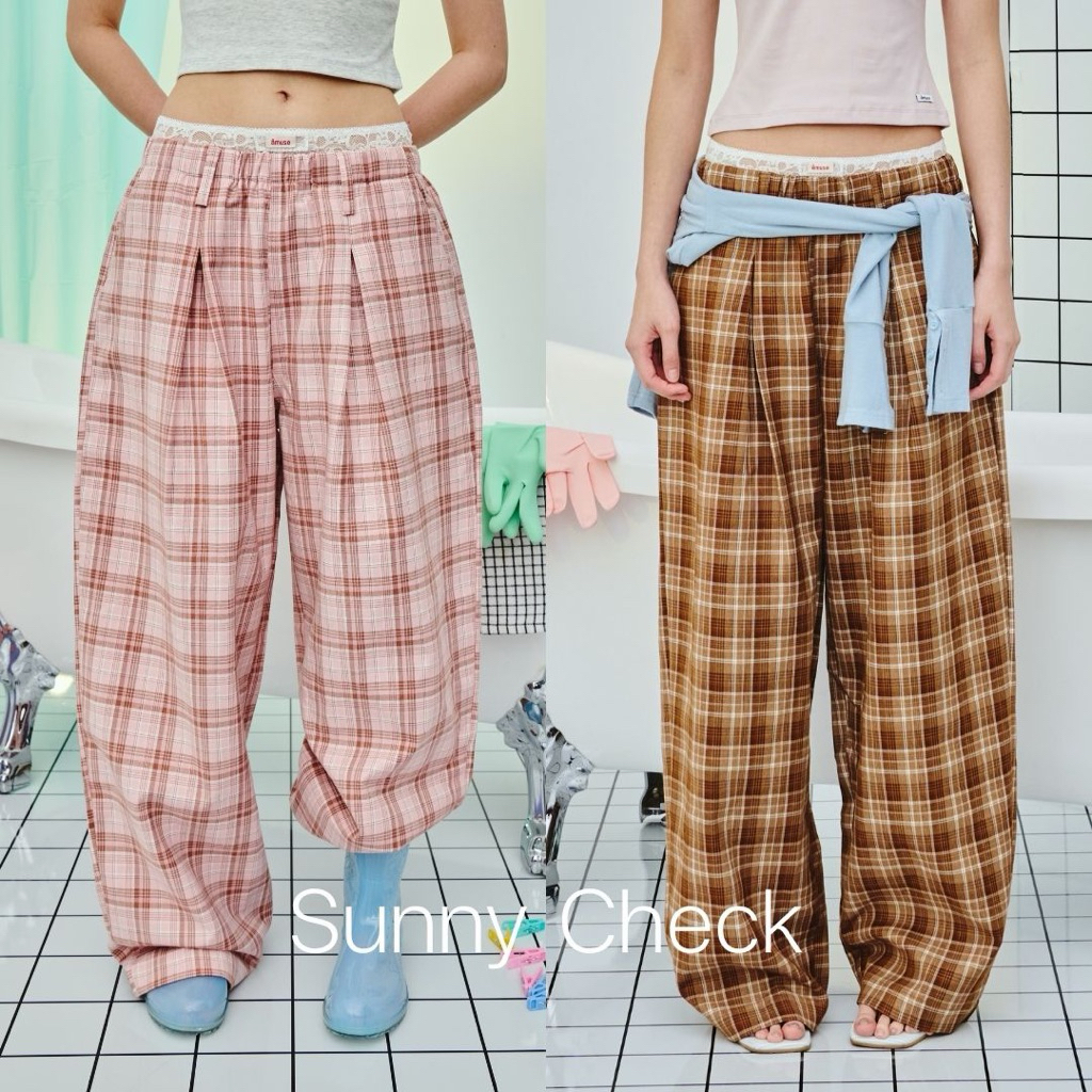 AMUSE BKK - Sunny Layer Pants กางเกงเลเยอร์ขอบเอวลูกไม้ ทรงขากว้าง