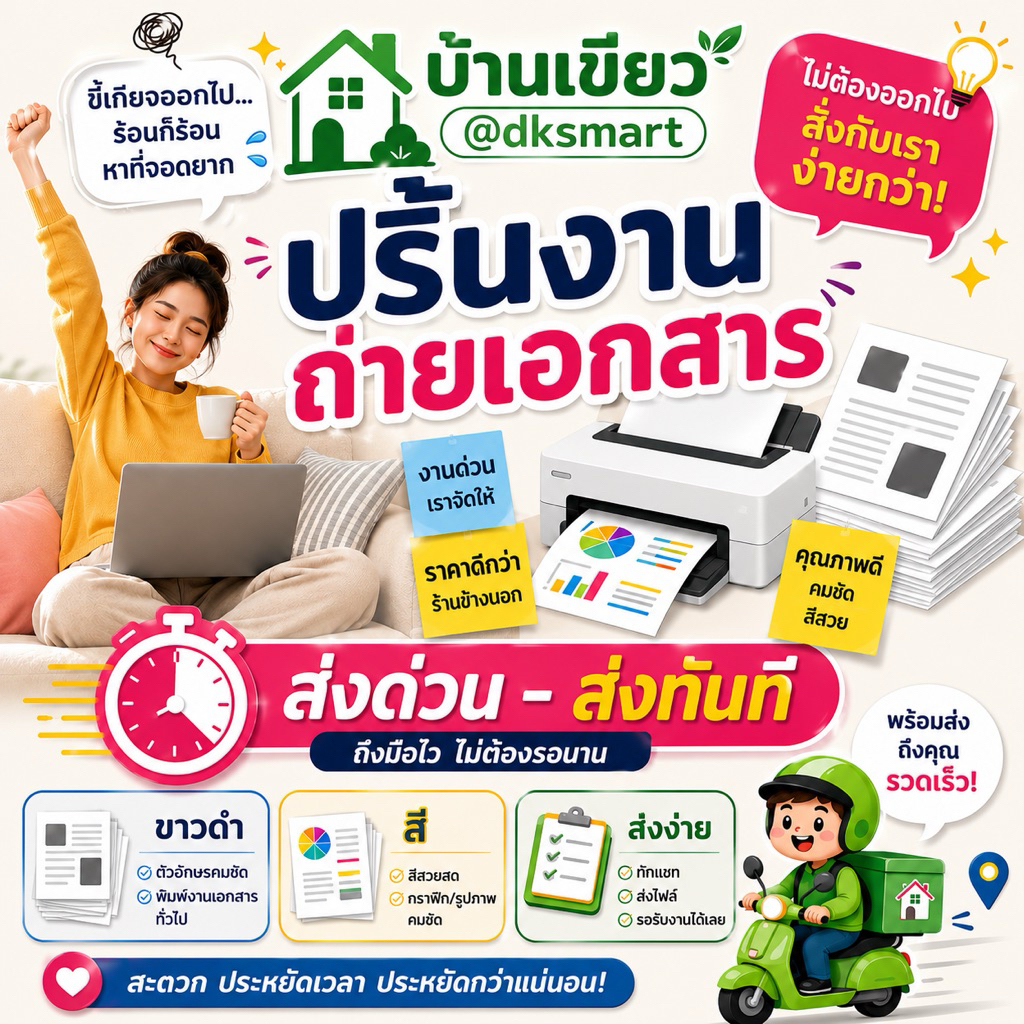 [ส่งด่วน] ปริ้นงาน / ถ่ายเอกสาร ขาวดำ สี A4 70 แกรม