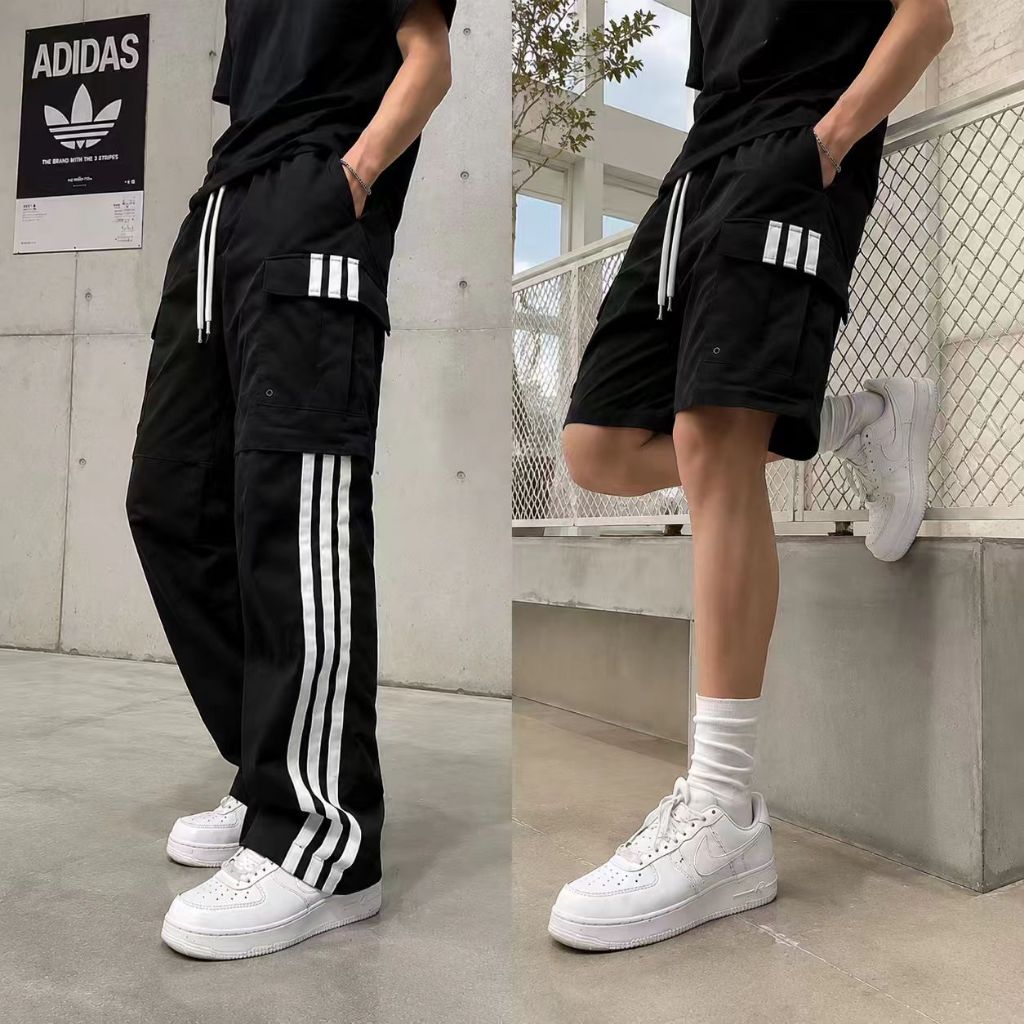 ADIDASกางเกงคาร์โก้ 2in1 ผู้หญิง ทรงหลวม สไตล์สตรีท ถอดซิปได้ นุ่มสบาย ผู้ชาย