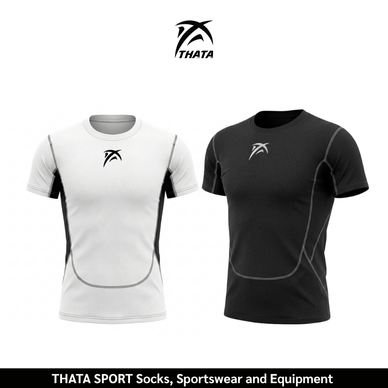 เสื้อรัดกล้ามเนื้อ แขนสั้น สีดำ / สีขาว THATA Cool Compression Shirt เสื้อแขนสั้น บอดี้ฟิต เสื้อรัดรูป Body fit