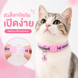 ปลอกคอแมว ผ้าไนลอนนุ่ม มีกระดิ่ง หัวล็อกนิรภัย ปรับขนาด 19-32 ซม. ป้องกันแมวหลง ไม่รัดคอ มี 3 สีให้เลือก