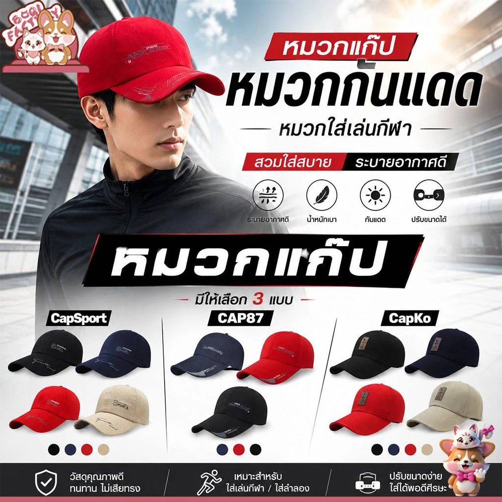 Boqi Factory หมวกแก๊ป เล่นกีฬา สไตล์เท่ สุดคลาสสิค มีให้เลือกหลากสี ใส่ได้ทุกเพศ CAP87