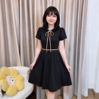 LR27_เดรสสีดำแต่งผูกโบว์หน้า DRESS สุภาพ เรียบร้อย เรียบหรู ดูดี ใส่ทำงาน ใส่เที่ยวได้