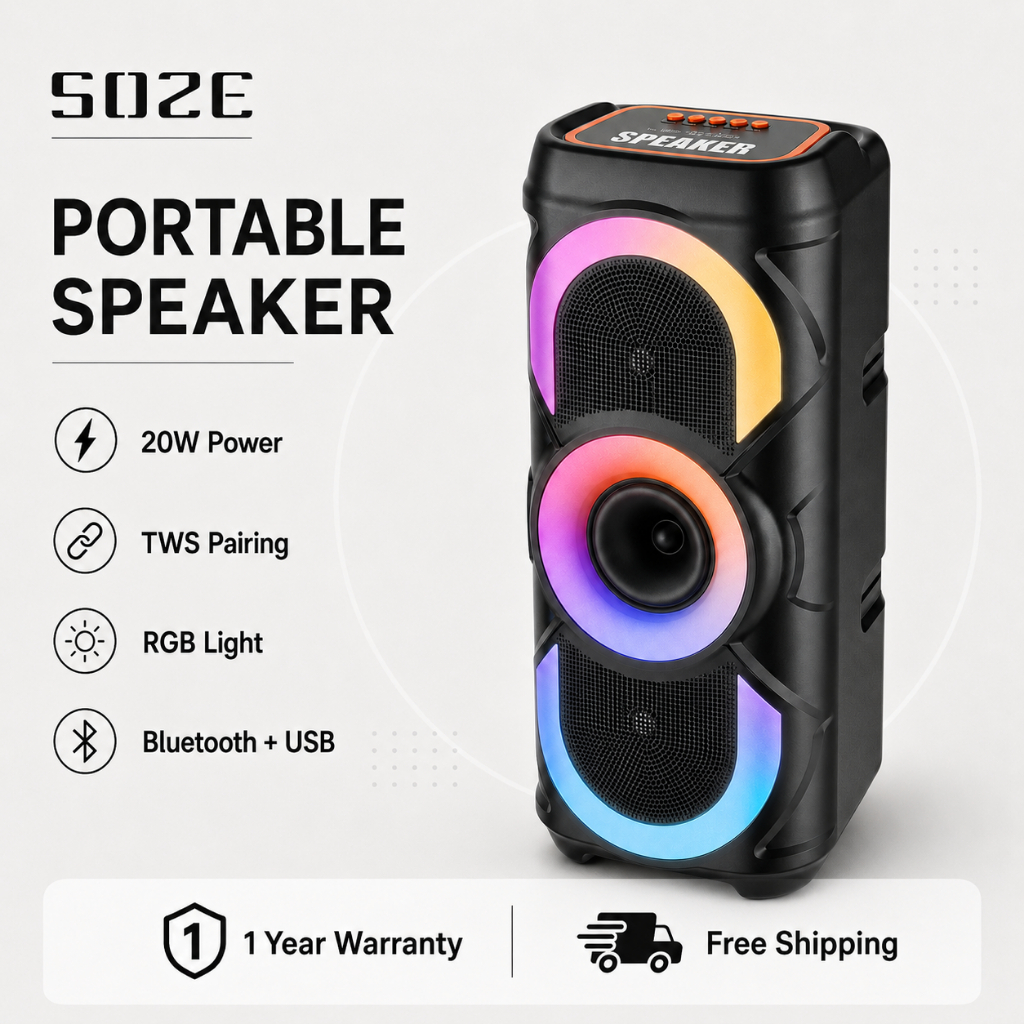 Soze ลำโพงบลูทูธ 20W กันน้ำIPX4 RGB Light รองรับTWS/USB/TF/FM พกพาสะดวก