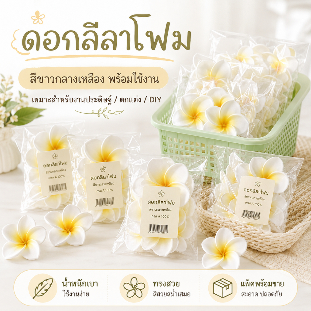 ดอกลีลาวดี ดอกไม้โฟม ใช้ลอยน้ำ ตกแต่งบ้าน หรือทำกิ๊บประดับผม
