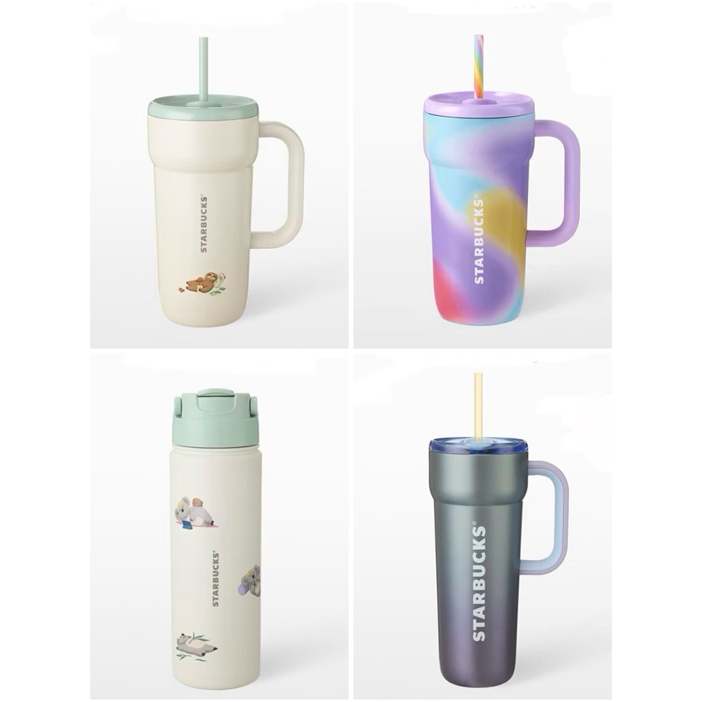 Starbucks Stainless Steel Sloth Cold Cup & Rainbow Cold Cup & Easy Lazy Koalas Water Bottle ขนาด 20& Coastal tides 24oz