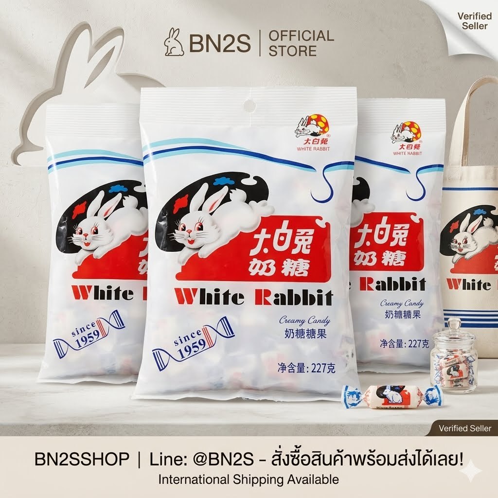 ลูกอมนมกระต่ายขาว รสนม 227 กรัม 85 ชิ้น ซองใหญ่ เคี้ยวหนึบหนับ รสชาติหอมอร่อย White Rabbit Creamy Candy ส่งในไทย ห่อใหญ่