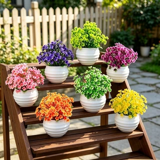 ดอกไม้บอนไซประดิษฐ์ พร้อมแจกัน สีที่สมจริง การจำลองระดับสูง บอนไซสำนักงาน สีเขียวบรรเทาความเมื่อยล้า