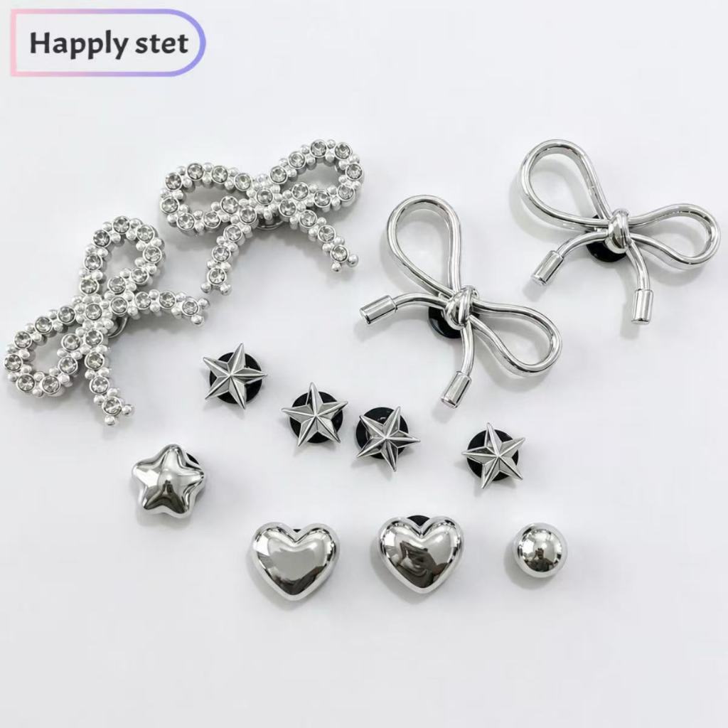 Happly stet12ชิ้น D8ชุดตัวตกแต่งรองเท้า โบว์คริสตัล อุปกรณ์ตกแต่งรองเท้าและกระเป๋า พร้อมส่งจากไทย