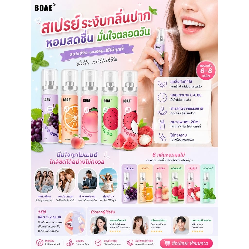 สเปรย์ดับกลิ่นปาก 20ml กลิ่นหอมสดชื่น ขนาดพกพา
