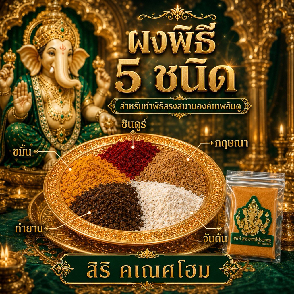 ผงพิธีทั้ง 5  ผงเจิม สำหรับพิธีฮินดู