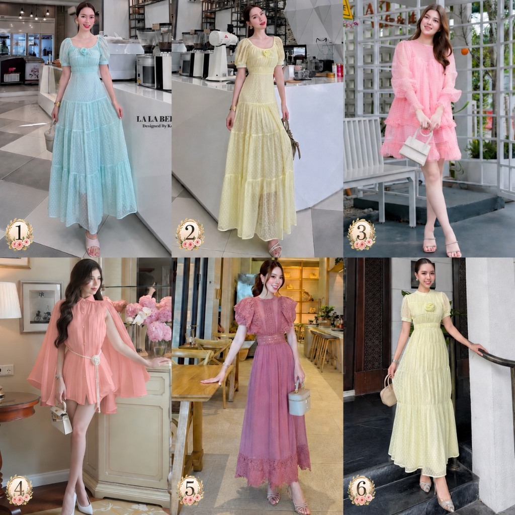 S-2XL เดรสผู้หญิง Butter Yellow Mint Green เดรสเกาหลี เดรสยาว ชุดออกงาน