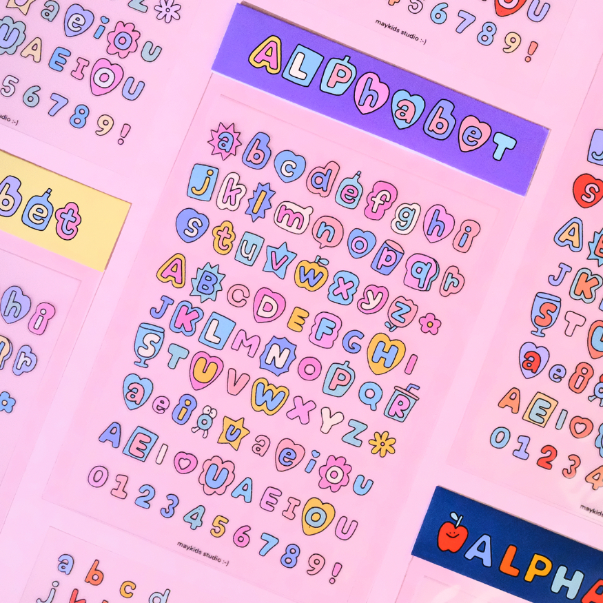 Maykids - Alphabet Sticker A6 สติกเกอร์ลายน่ารัก สติกเกอร์ตัวอักษร สำหรับติดตกแต่ง