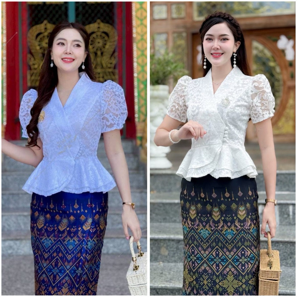 เสื้อลูกไม้อิตาลีชายระบายแขนสั้น
