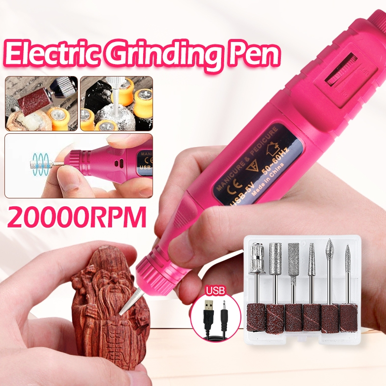 เครื่องเจียร์ไฟฟ้า เครื่องเจียเล็บ แบบUSB แถม6*แหวนทราย+6*หัวเจียร เครื่องขัดเล็บ