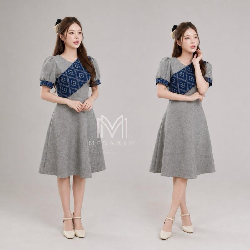 Medarin-B91,B177 ชุดเดรสกั้กสีดำล้วนแต่งสไบ กระโปรงย้วย รูปที่ 5