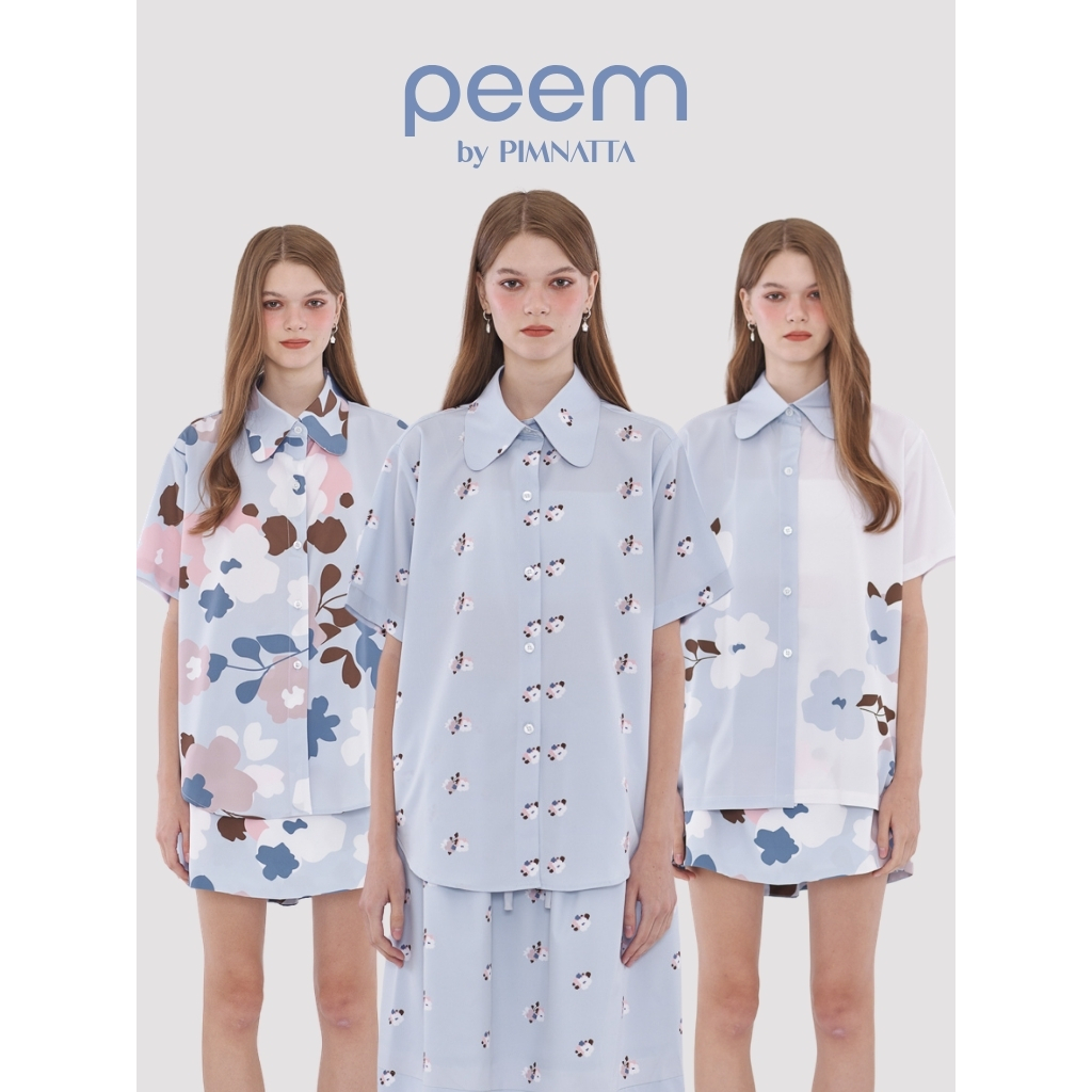 peem by pimnatta | เสื้อเชิ้ตผู้หญิง ผ้าพิมพ์ลายดอกไม้ แมทช์กระโปรงเข้าเซตได้ มีชุดคู่แม่ลูก