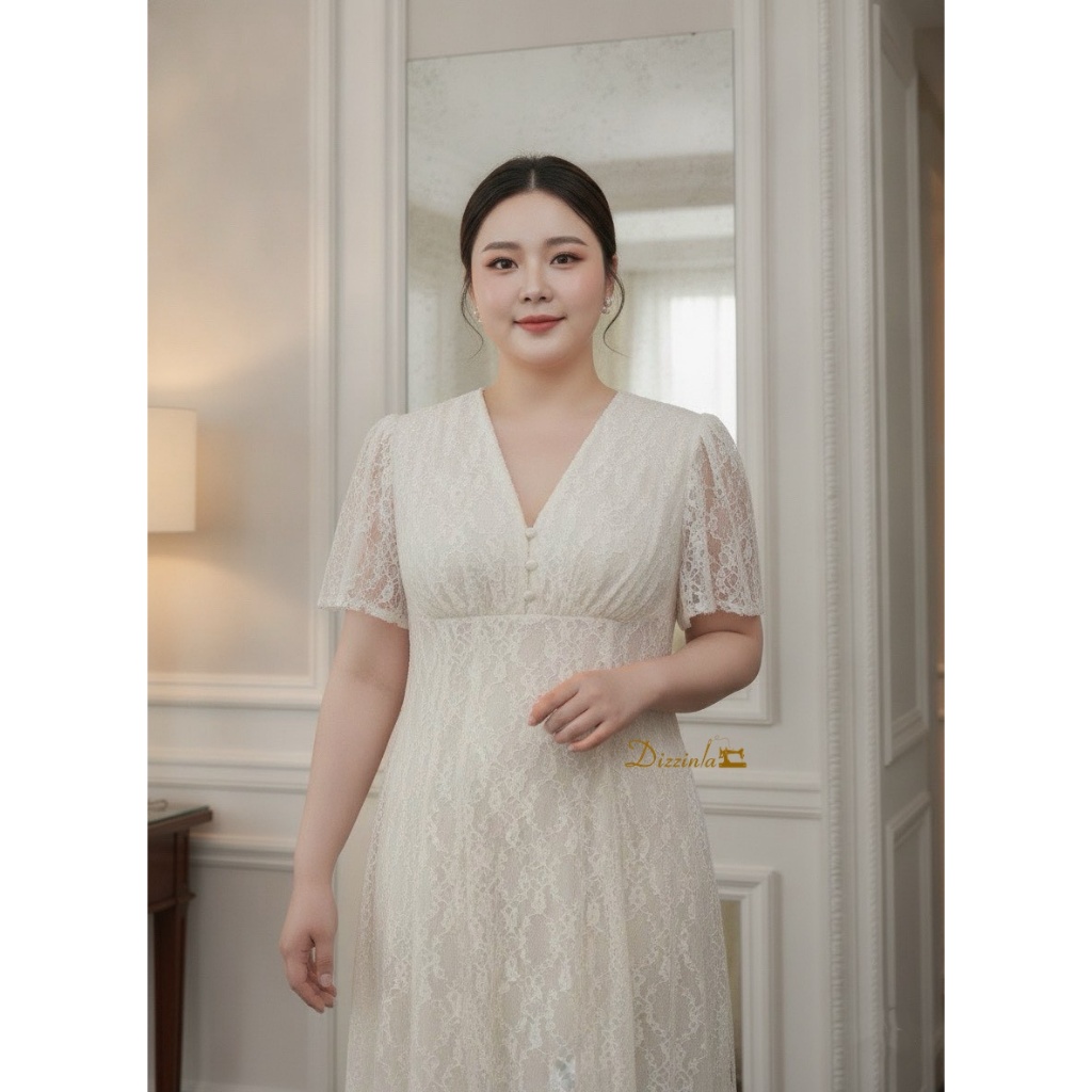Dz370-Elysian Lace MaxiDress'เดรสยาวลูกไม้สีครีมสวยหรูใส่อ รูปที่ 2