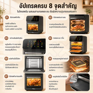 Tixx หม้อทอดไร้น้ำมัน 15L Air Fryer Oven 1350W ใช้น้ำมันน้อย ลมร้อน 360° จอสัมผัส 10 เมนู ทำง่าย