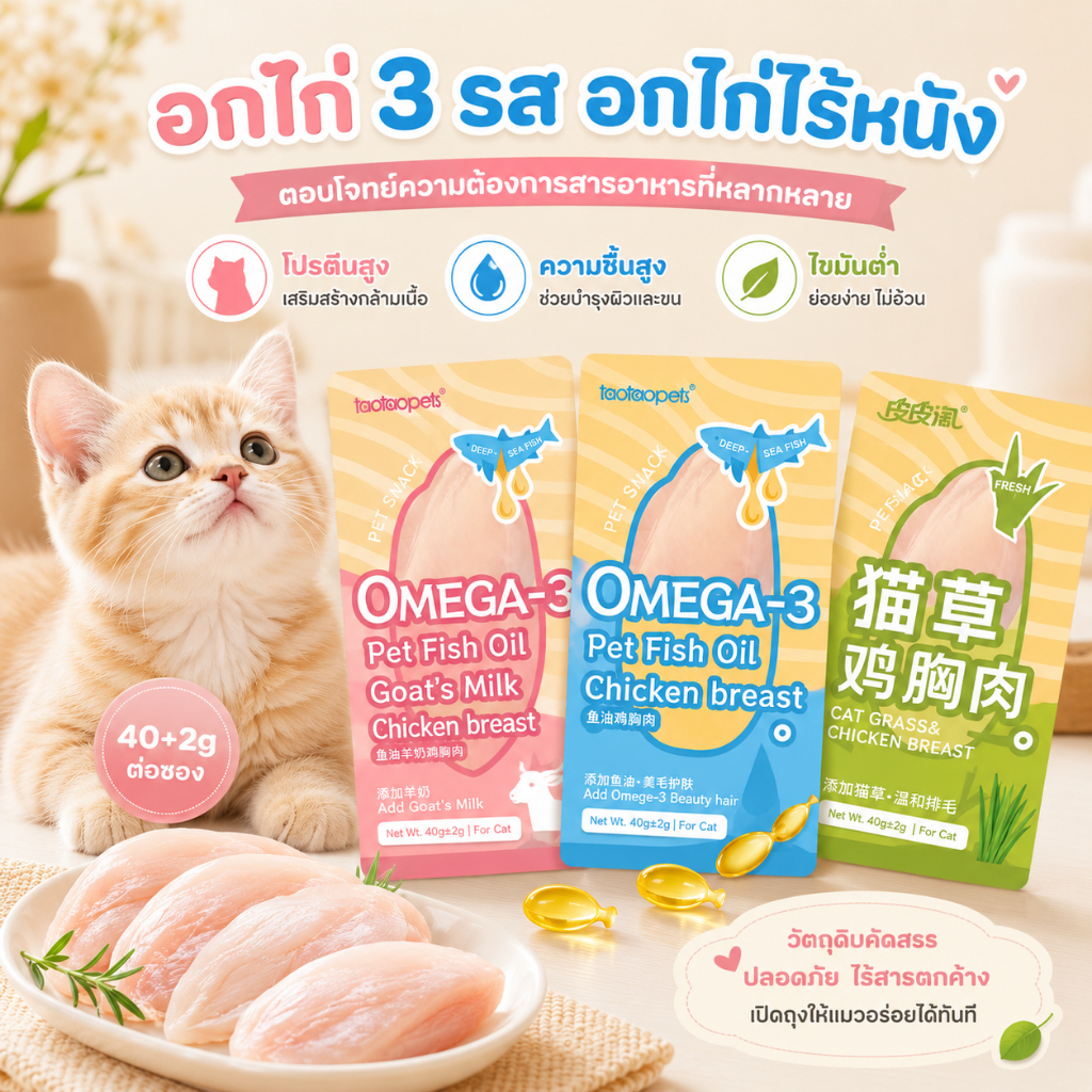 อกไก่ต้ม อกไก่แมว ขนมแมว ขนมหมา  ของแมว อาหารแมว ของใช้แมว อาหารเปียกแมว ขนมสำหรับสุนัขและแมว 40 กรัม