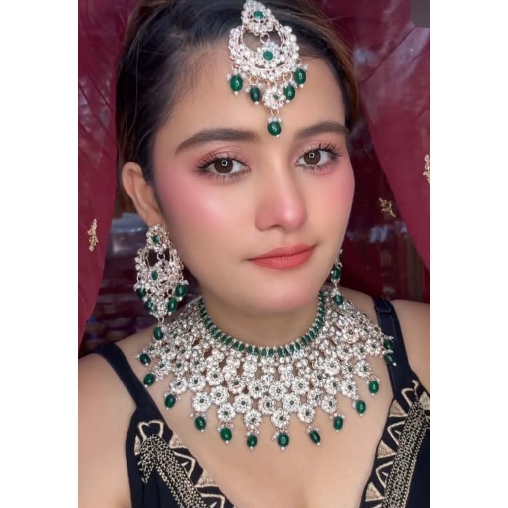 ชุดสร้อยคอต่างหูและหน้าผากอินเดีย งานนิ่ม มี4สี สินค้าพร้อมส่ง (No.016)