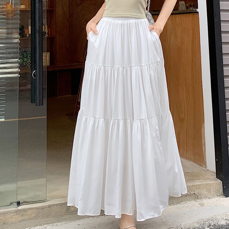 กระโปรงยาวระบายสวย สไตล์ชั้นสุดคิ้วท์ ผ้านุ่มพลิ้ว ใส่สบาย เอวยางยืด แมทช์ได้ทุกลุค