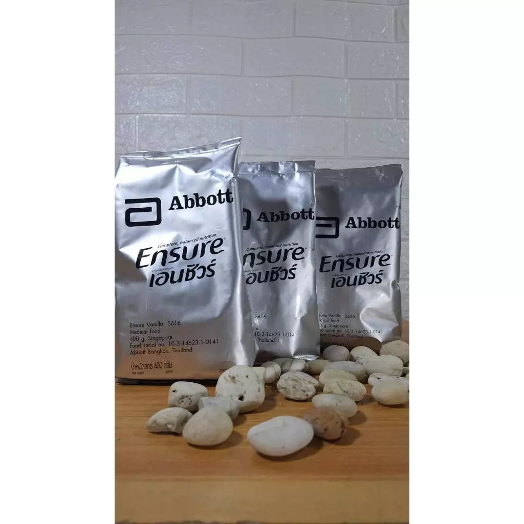 เอนชัวร์ ensure กลิ่นวนิลา ชนิดถุงเติม แบ่งขาย ขนาด400 กรัม x จำนวน3 ถุง (พิเศษ แถมช้อนตวงและใบสะสมคะแนนแลกรับของรางวัล)