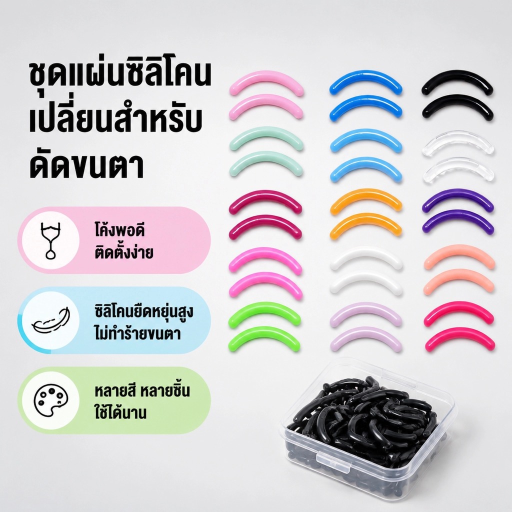 LEO-T ที่ดัดขนตาสีแทนยาง30ชิ้น/กล่องสีดำสีขาวสีฟ้าที่ดัดขนตายางยืดอะไหล่แถบยางอุปกรณ์เสริม COD