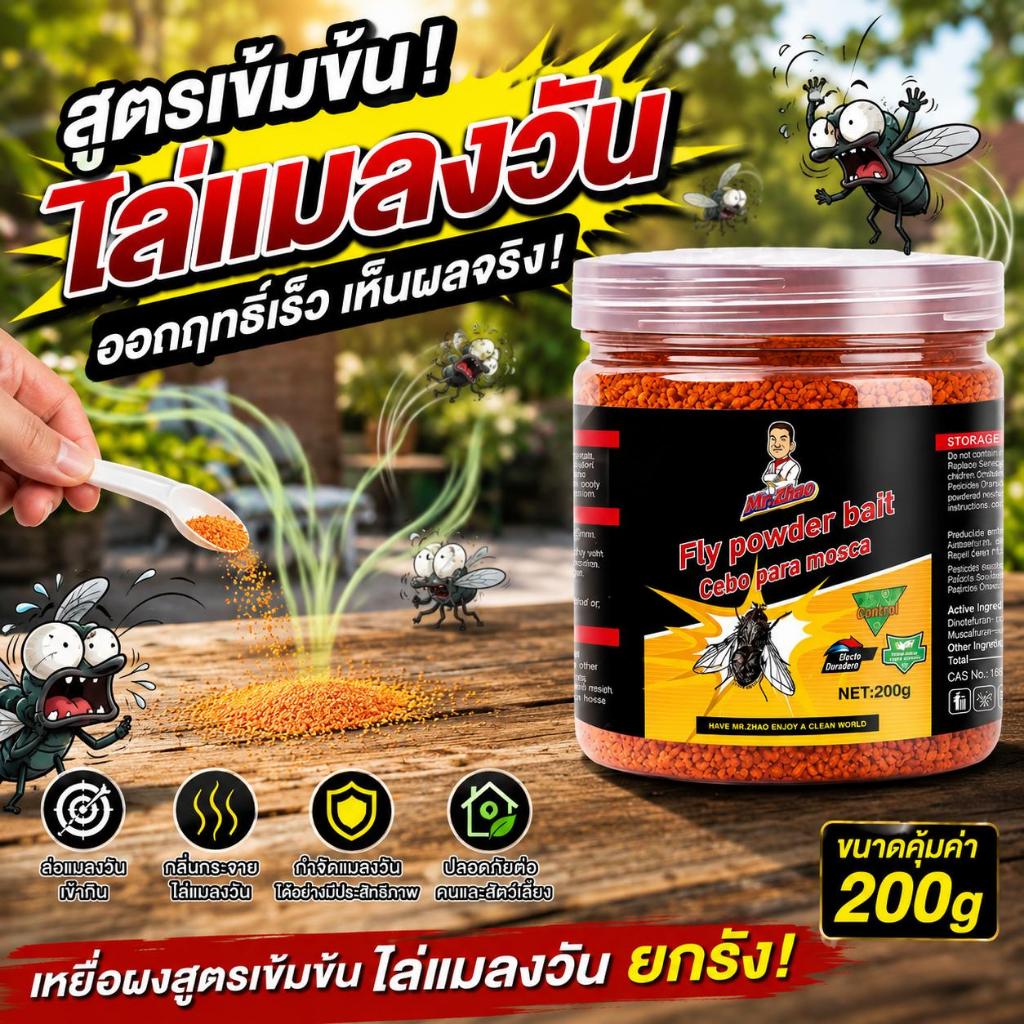 แมลงวันได้กลิ่นก็หนี💥HL ผงไข่เน่า ผงกำจัดแมลงวัน เหยื่อกำจัดแมลงวัน สูตรเข้มข้น สูตรสมุนไพร 200g