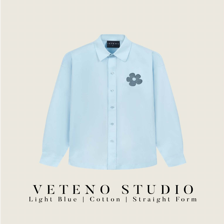 เสื้อเชิิ้ตแขนยาว VETENO STUDIO BLUE DAISY EMB BLUE SHIRT LONG
