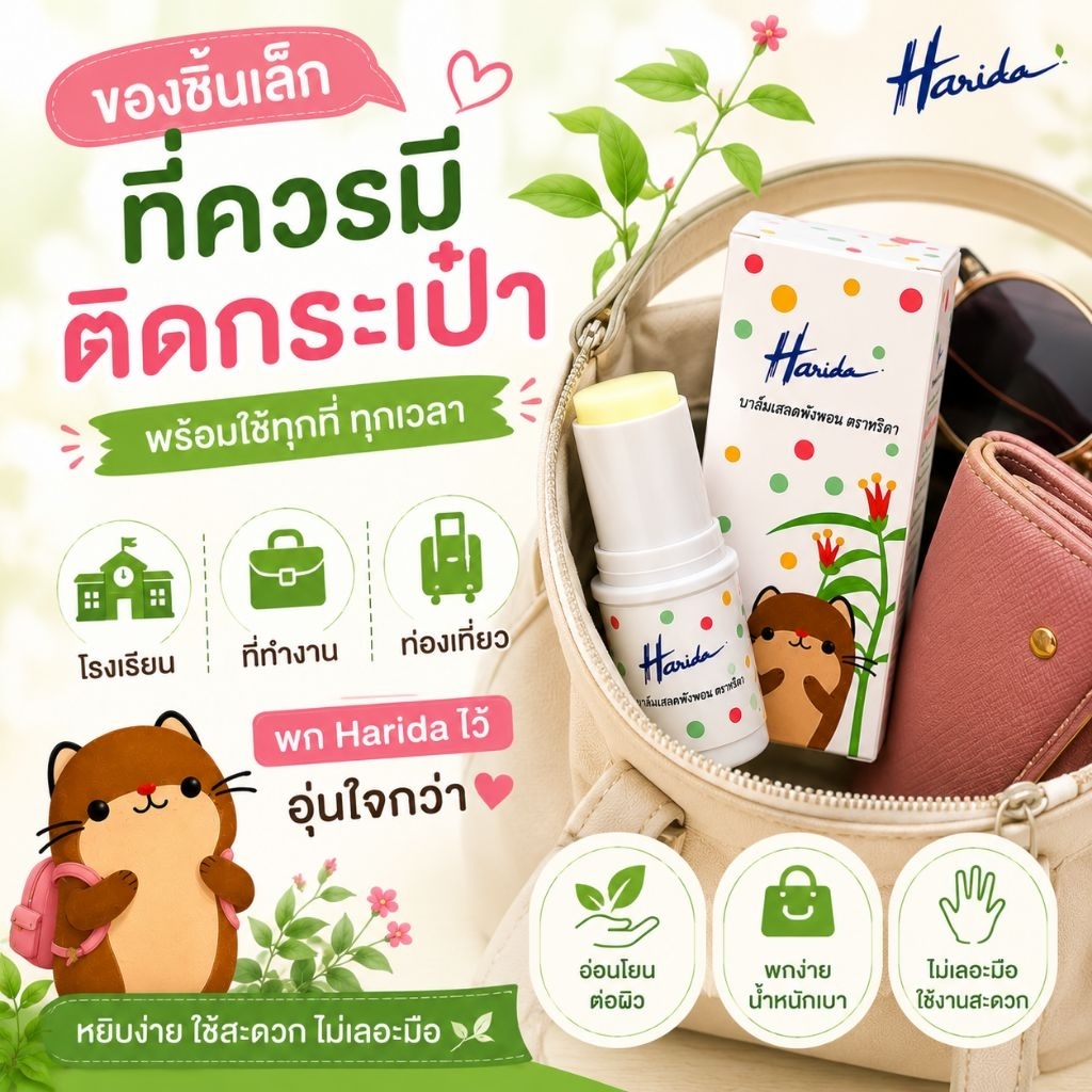 บาล์มเสลดพังพอน ตรา Harida(หริดา) ขนาด 6 กรัม 2 ชิ้น รูปที่ 5