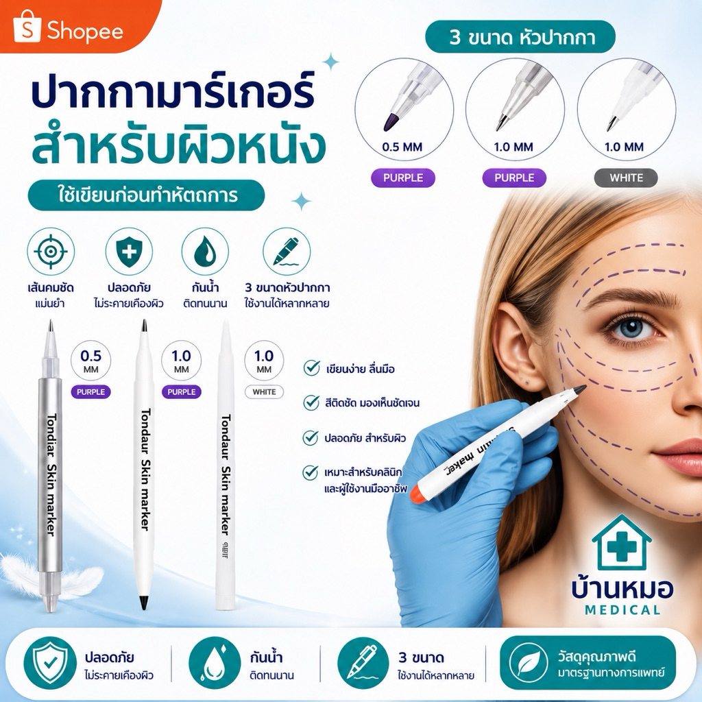 surgical skin marker ,taper ,ปากกามาร์คผิวหนัง Tondaus Skin marker เคสสำหรับผ่าตัด /ร้านสัก ศัลยกรรม มี 3 รุ่น ส่งจากไทย