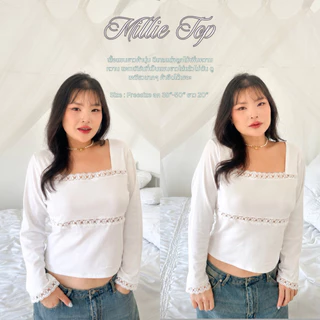 (พรีเฉพาะสีขาว) Mille Top เสื้อแขนยาวแต่งดีเทลลูกไม้ - clarine_bkk