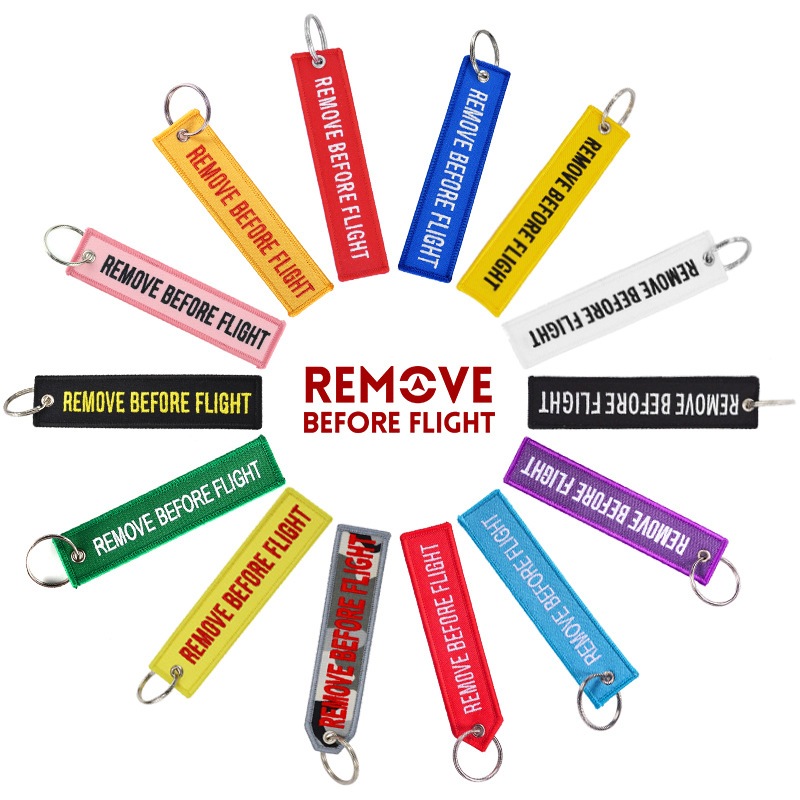 พวงกุญแจ Remove Before Flight พวงกุญแจผ้าปัก 2 ด้าน สายห้อยกุญแจรถ มอเตอร์ไซค์ Aviation Keychain