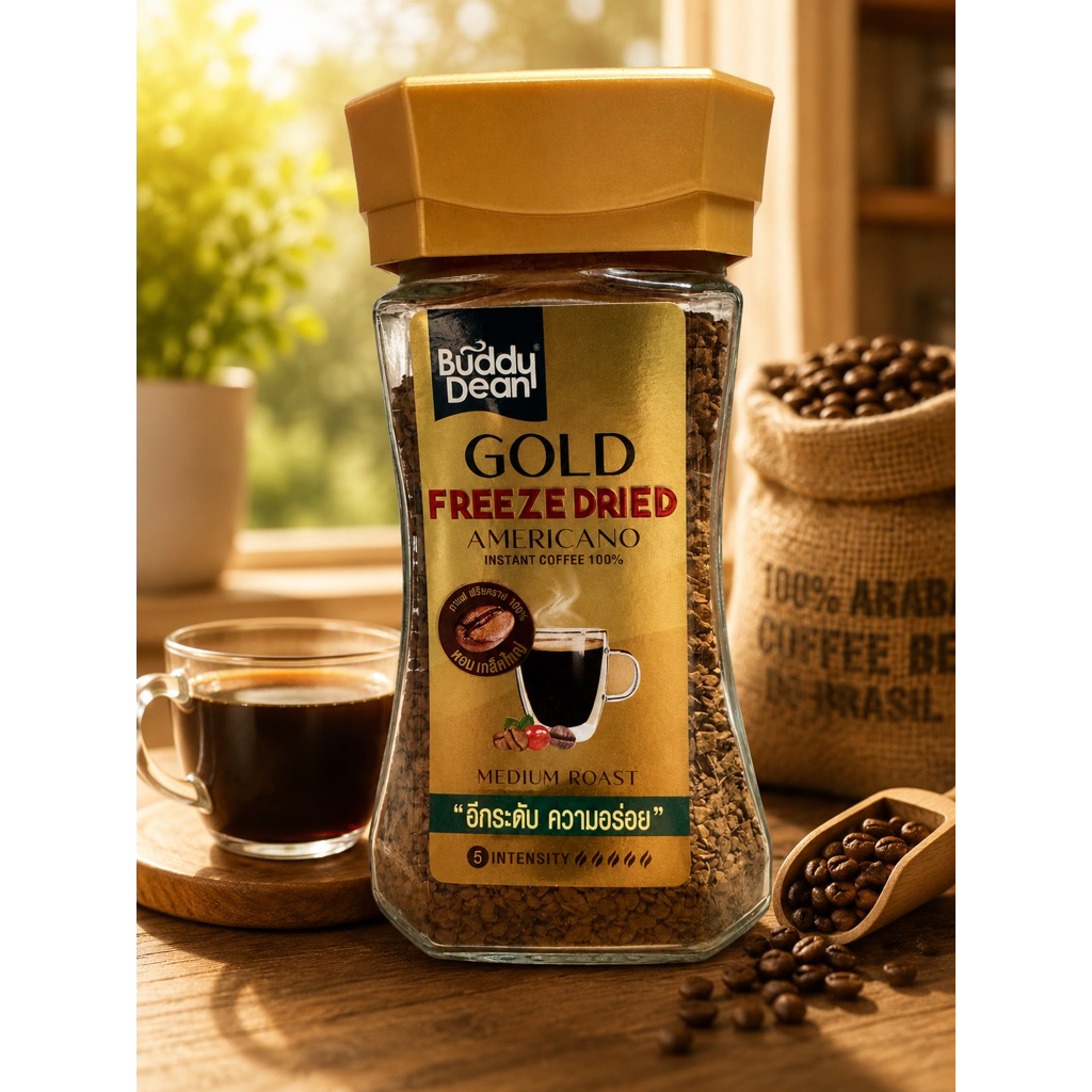 Buddy Dean GOLD FREEZE DRIED 180 กรัม กาแฟคั่วกลางกลิ่นหอมละมุน รสชาติเข้มข้น
