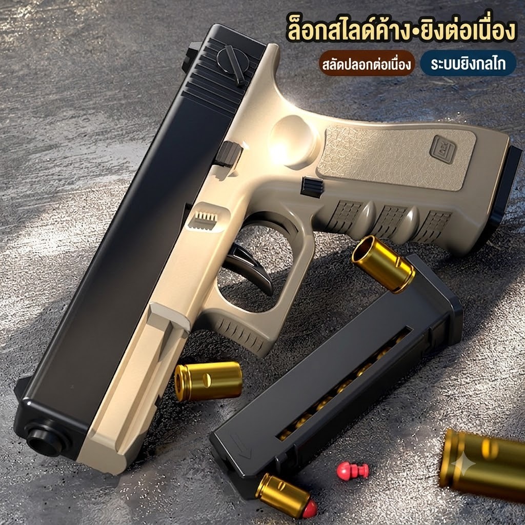 ปืนของเล่น Glock G18 ระบบดีดปลอกกระสุนอัตโนมัติ ปืนพก Glock จำลอง ปืนของเล่นใช้กระสุนนิ่ม สำหรับเด็กผู้ชายและเด็ก ๆ