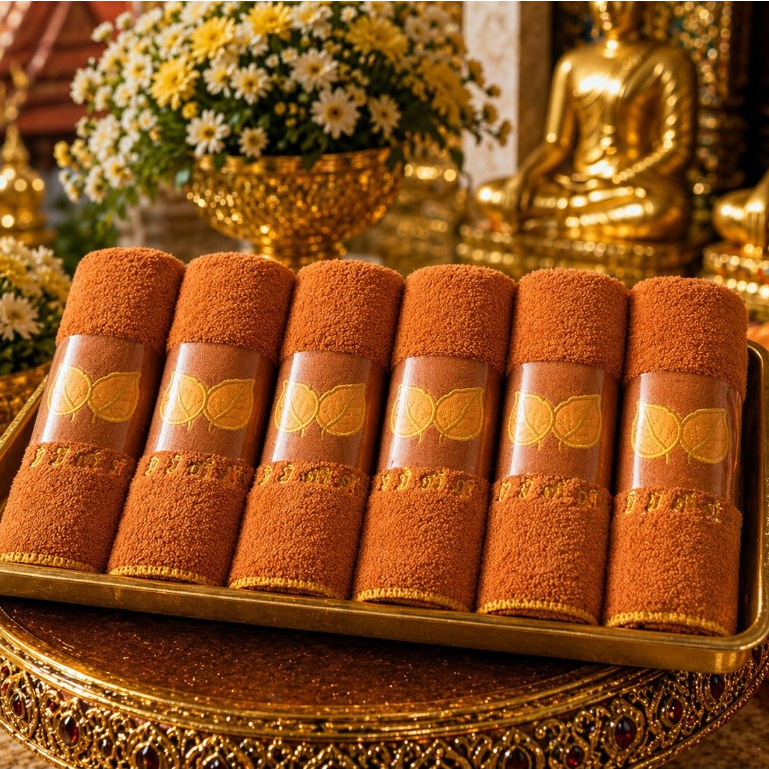 (1โหล)ผ้าเช็ดผมพระมั่งมีศรีสุข 30*70cm.