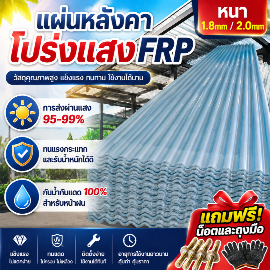🔥โปร่งแสงสูง 99%🔥แผ่นใส-หลังคา แผ่นหลังคาใส นน้ำ100% กันแดด ป้องกันรังสี โพลีคาร์บอเนต เหมาะกับโรงเรือนต้นไม้ ที่จอดรถ