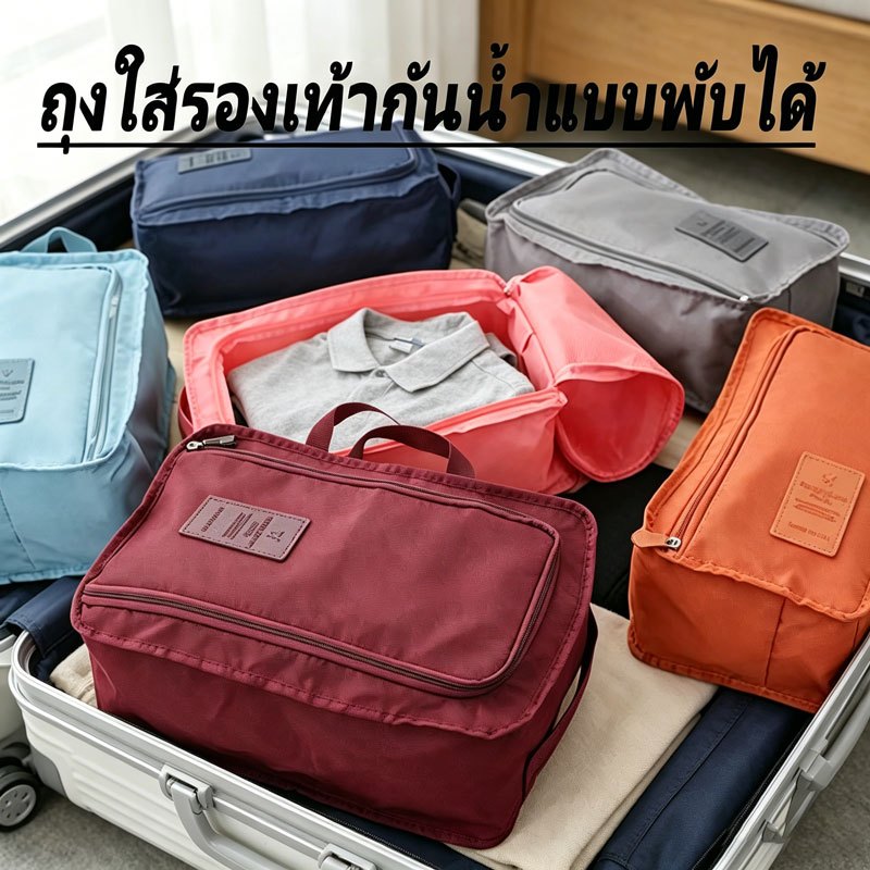 Pimory กระเป๋าใส่รองเท้าสำหรับเดินทางแบบพกพา กระเป๋าใส่รองเท้าผ้าใบพร้อมซิปเรียบลื่น กล่องเก็บรองเท้า