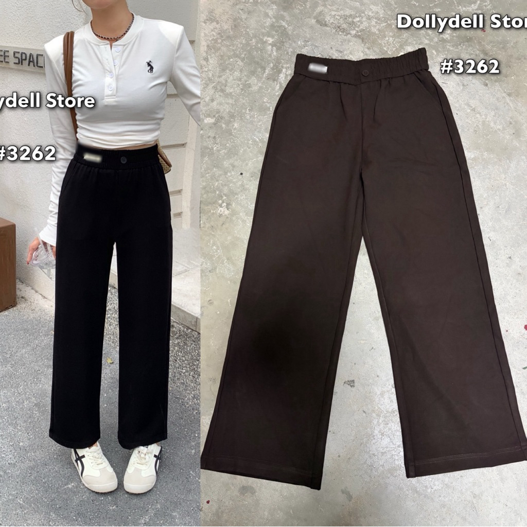 3262  กางเกง Dolly ทรงขาตรง สีดำ ผ้านิ่มๆทรงตัว