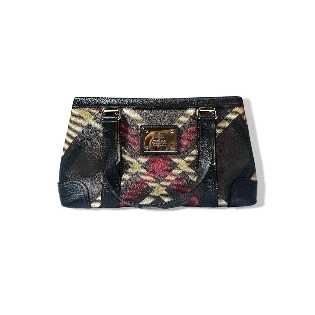 [DAKS LONDON] 💯  Leather Check Tote, Dark Birch Brown