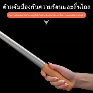 ทัพพีสแตนเลสหนาพิเศษ ด้ามไม้จริงกันร้อนแบบชิ้นเดียว ใช้ในบ้านสำหรับตักซุปและข้าวต้ม ทนความร้อน ใช้ในครัวเชิงพาณิชย์