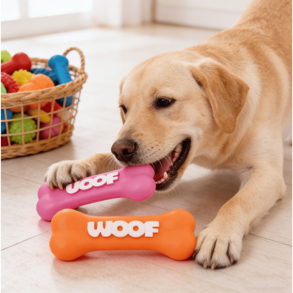 PP-4491 ของเล่นสัตว์เลี้ยงยางทรงกระดูก woof นวดเหงือก ขัดฟัน กัดเล่นสนุก แข็งแรงทนทาน พร้อมส่ง