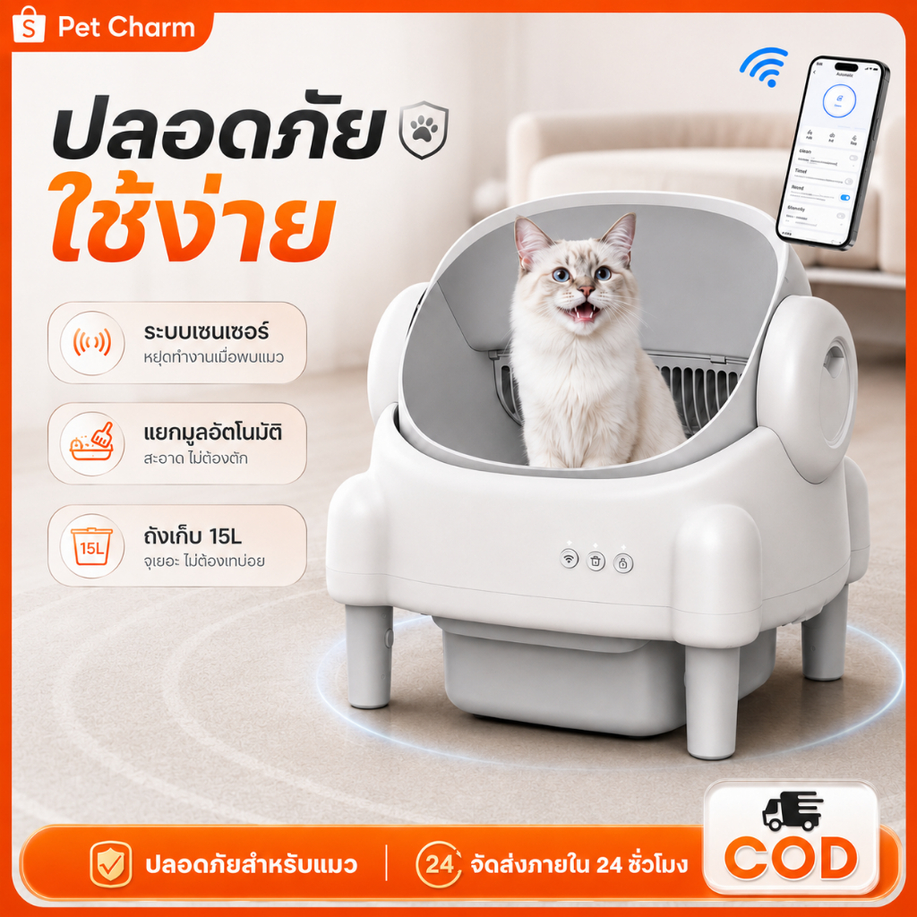 ห้องน้ำแมวอัตโนมัติ Smart cat litter box แอพเชื่อมต่ออัจฉริยะ รีโมทได้  ห้องน้ำแมวอัตโนมัติ  กระบะทรายแมว