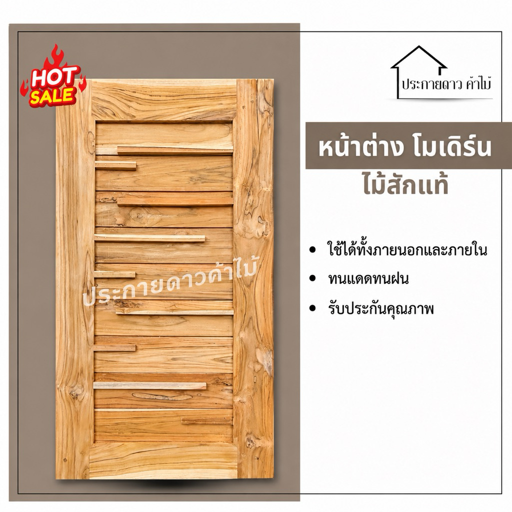 หน้าต่างโมเดิร์นไม้สักติดซี่ไม้ทั้งบาน