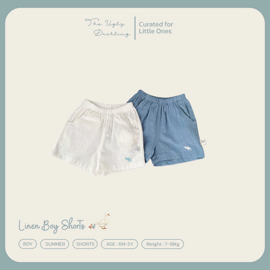 (พร้อมส่ง/ส่งด่วน🛵) Linen Boy Shorts กางเกงเด็กผู้ชาย-เสื้อผ้าเด็ก Minimal สไตล์เกาหลี จาก the.ugly.duckling