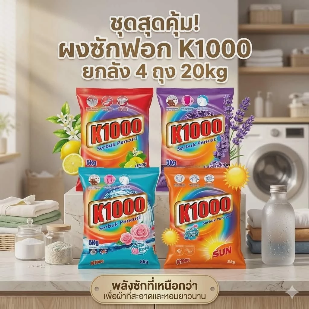 ผงซักฟอก K1000 ถุงละ 5 กก. (จำกัด 1 ถุงต่อ 1 ออเดอร์)
