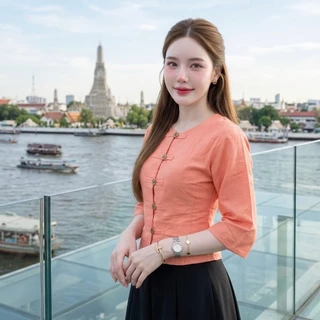 LANNA - เสื้อแขนยาวผ้าไทยกระดุมเหรียญ (รุ่นกาสะลอง) เสื้อผ้าไทยผู้หญิง ผ้าฝ้ายชินมัย ทรงสวยใส่สวยมากค่ะ